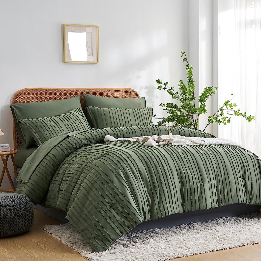 Tufted King Comforter Set in Earth Green - 7 pc - HER Home Design Boutique